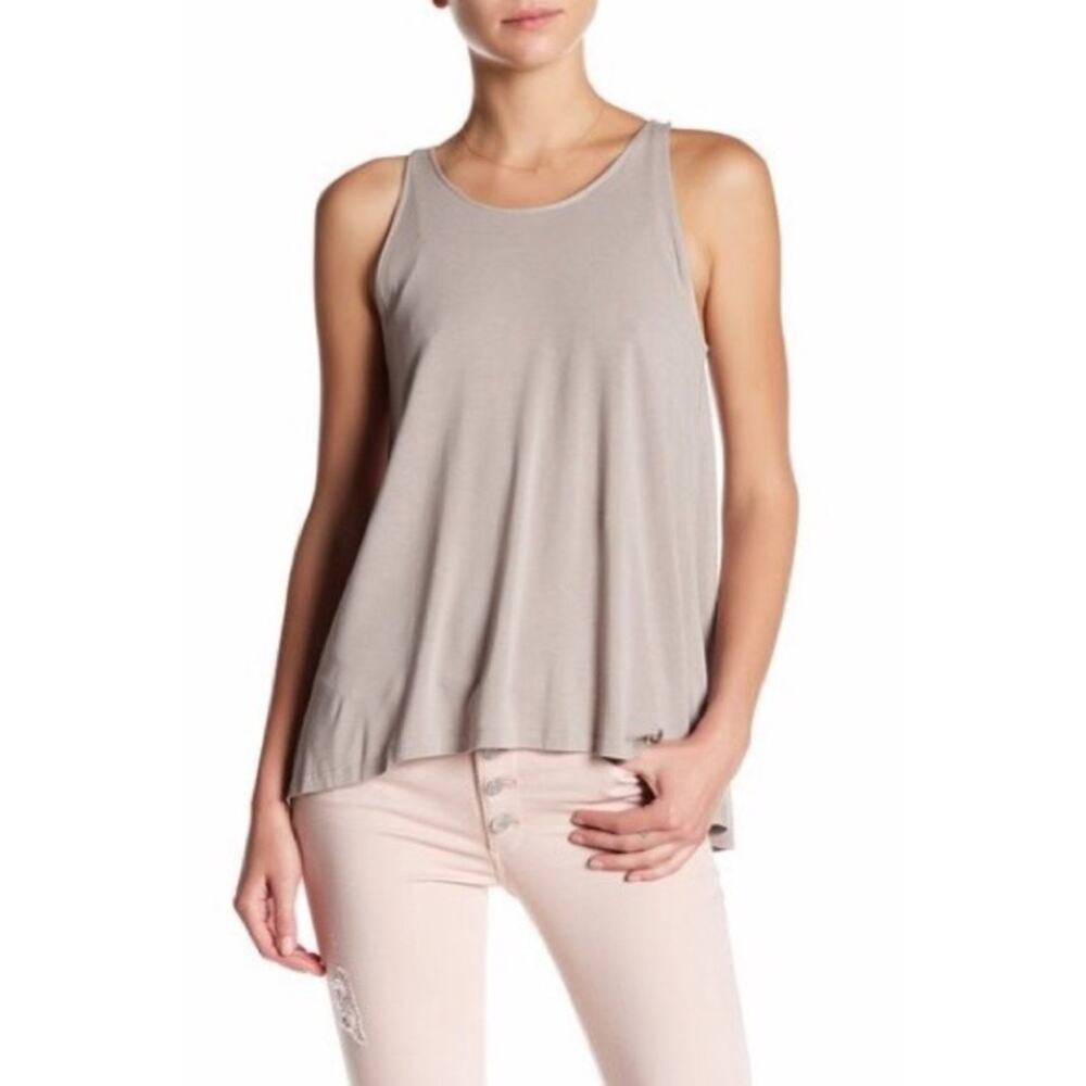 Black Orchid Scoop Neck Swing Sleeveless Tank Hi Low Top Almond Taupe Small NEW
